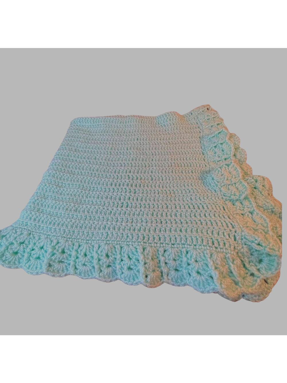 Baby Afghan Crochet handmade 32 x 35 Aqua